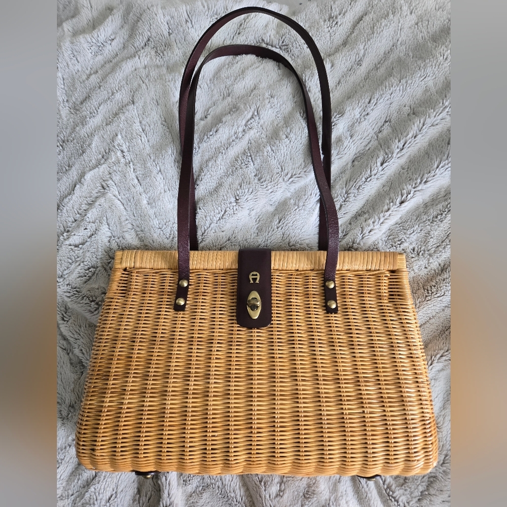 ETIENNE AIGNER VINTAGE Handmade Wicker Handbag Tan Woven Bag